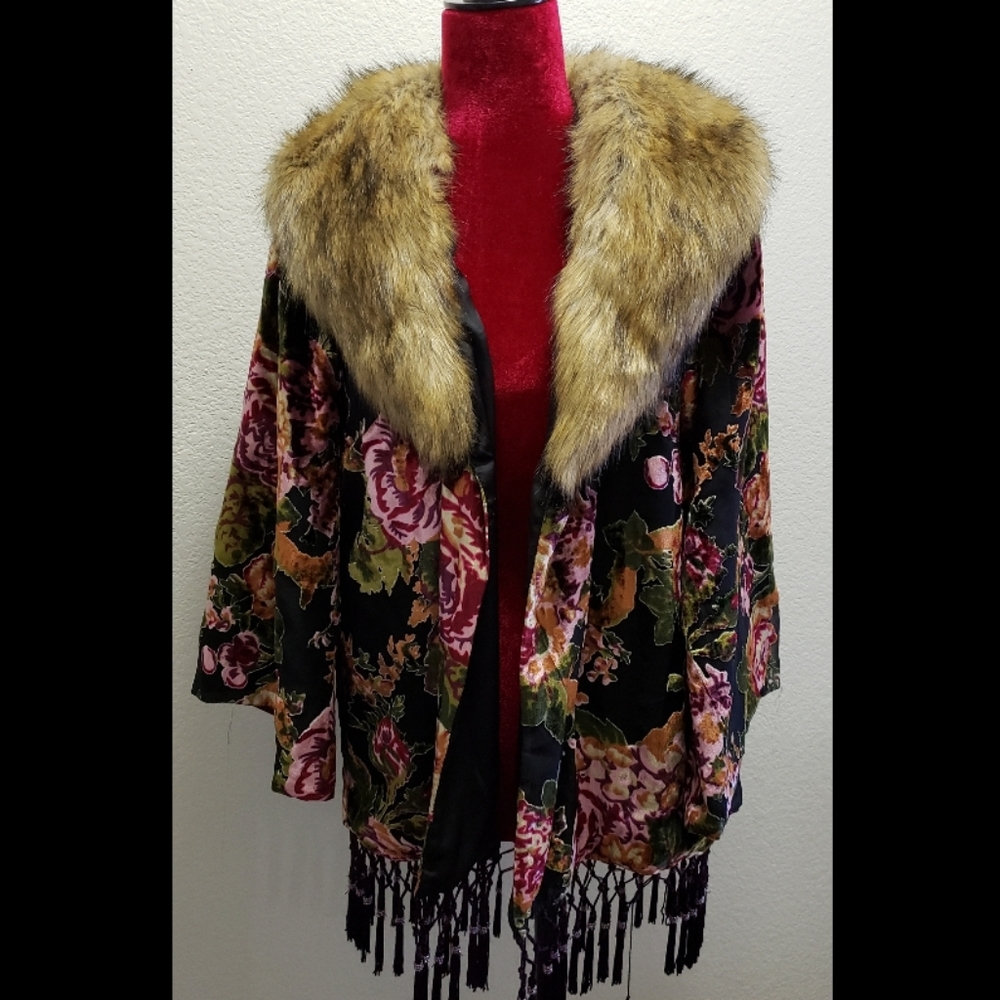 *Boston Proper* Velvet Faux Fur Jacket